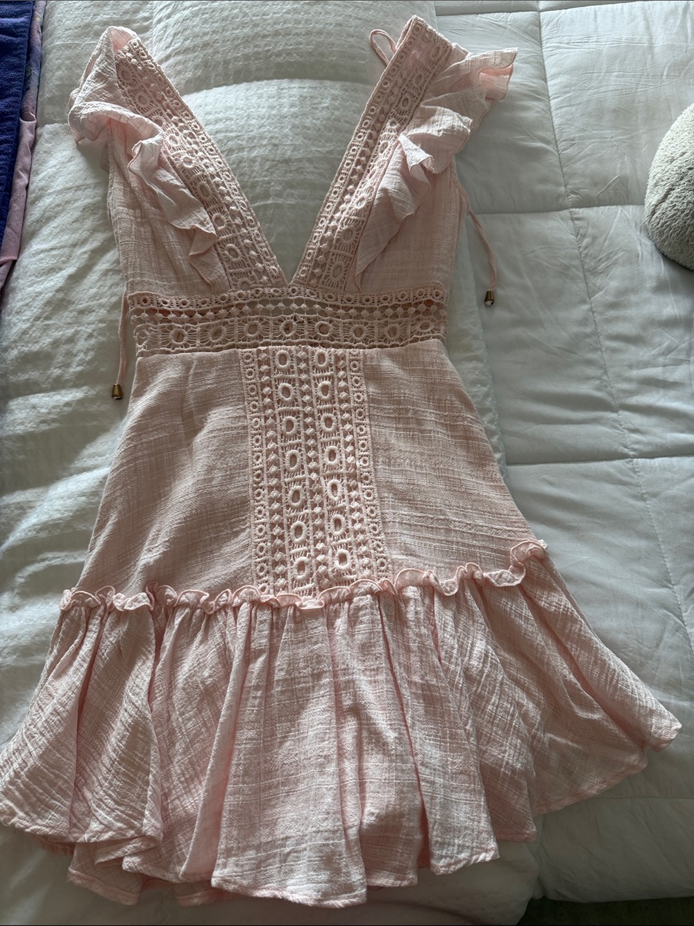 Women's Pink Mini Dress with Lace Trim